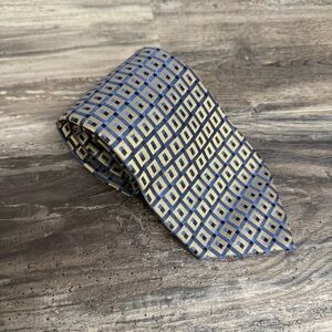 Biella Black Britches Of Georgetowne Gold Blue 100% Silk Tie Man Made In Italy